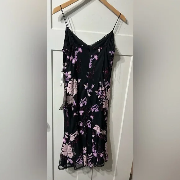 Adrianna Papell Tea Length Floral Sequin Slip Dress Black Women’s Size 6 - Picture 3 of 8
